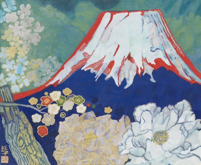 富士山　花と雲と湖と